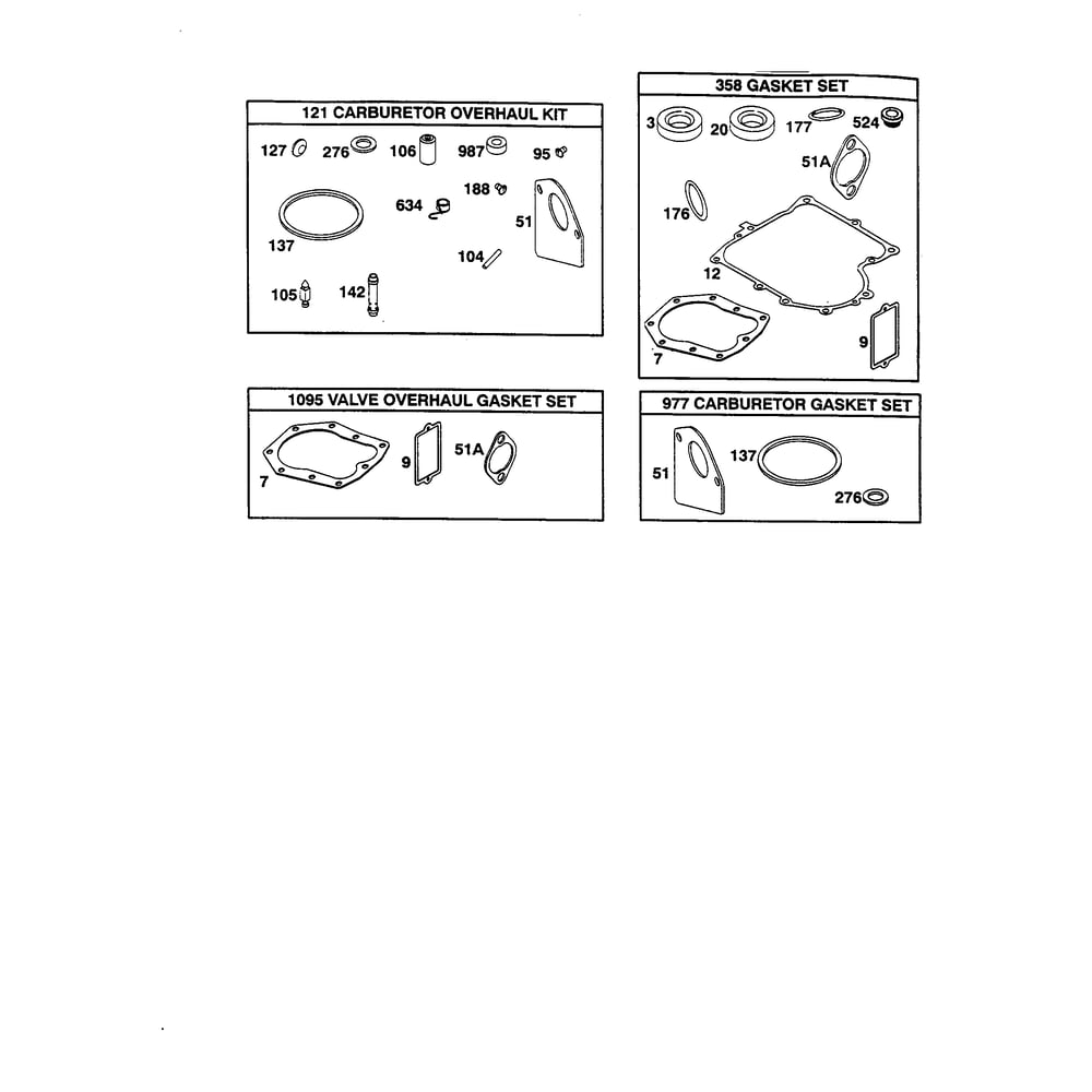 Gasket Sets Diagram and Parts List for 198700-198799 0141 Briggs and Stratton Engine